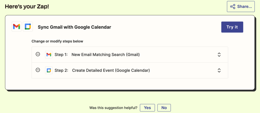 EP.2 Zapier - Gmail 與 Google calendar 串聯,加強工作效率 3 I want to connect Gmail and Google calendar by zapier 2 1