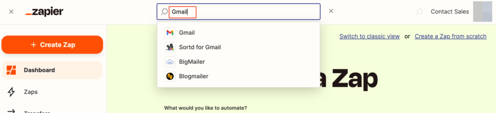 EP.2 Zapier - Gmail 與 Google calendar 串聯,加強工作效率 4 搜尋框內找Gmail_Zapier