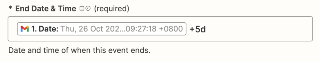 EP.2 Zapier - Gmail 與 Google calendar 串聯,加強工作效率 20 the end date of start date add 5 days