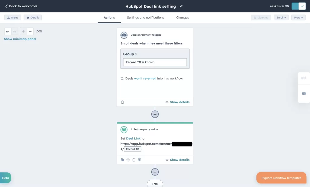 建立 Hubspot Workflow:工作自動化的重要性 7 HubSpot Deal link setting