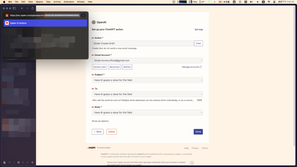 EP.3 Zapier – 如何在 ChatGPT 上進行自動化任務:安裝指南 11 Zapier action url
