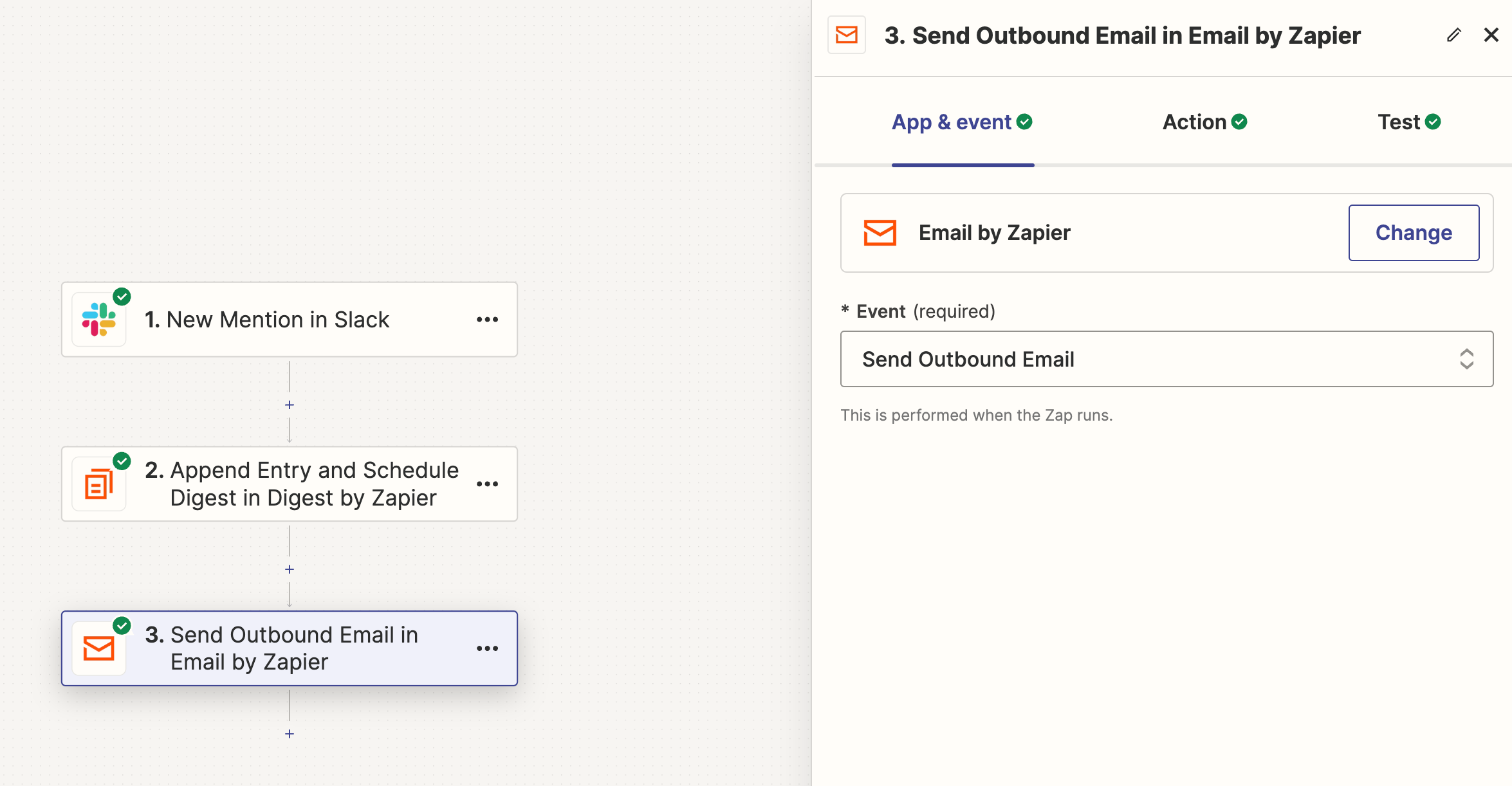 EP.4 使用 Zapier Digest 串接 Slack 為你每天的工作進行總結 8 zapier - Send Outbound Email