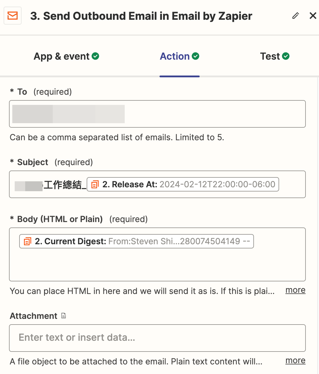 EP.4 使用 Zapier Digest 串接 Slack 為你每天的工作進行總結 9 zapier - E-mail content
