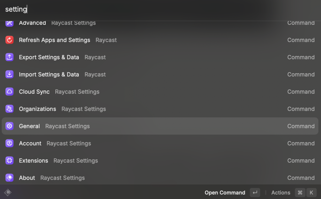 效率神器 Raycast 教學指南 - 讓你的生產力全面飆升 4 Raycast settings 的 General